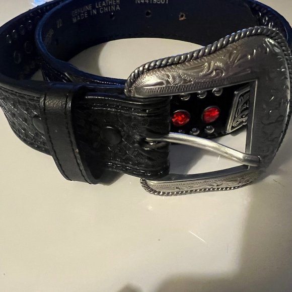 Nocona Accessories - leather cowgirl engraved metal belt